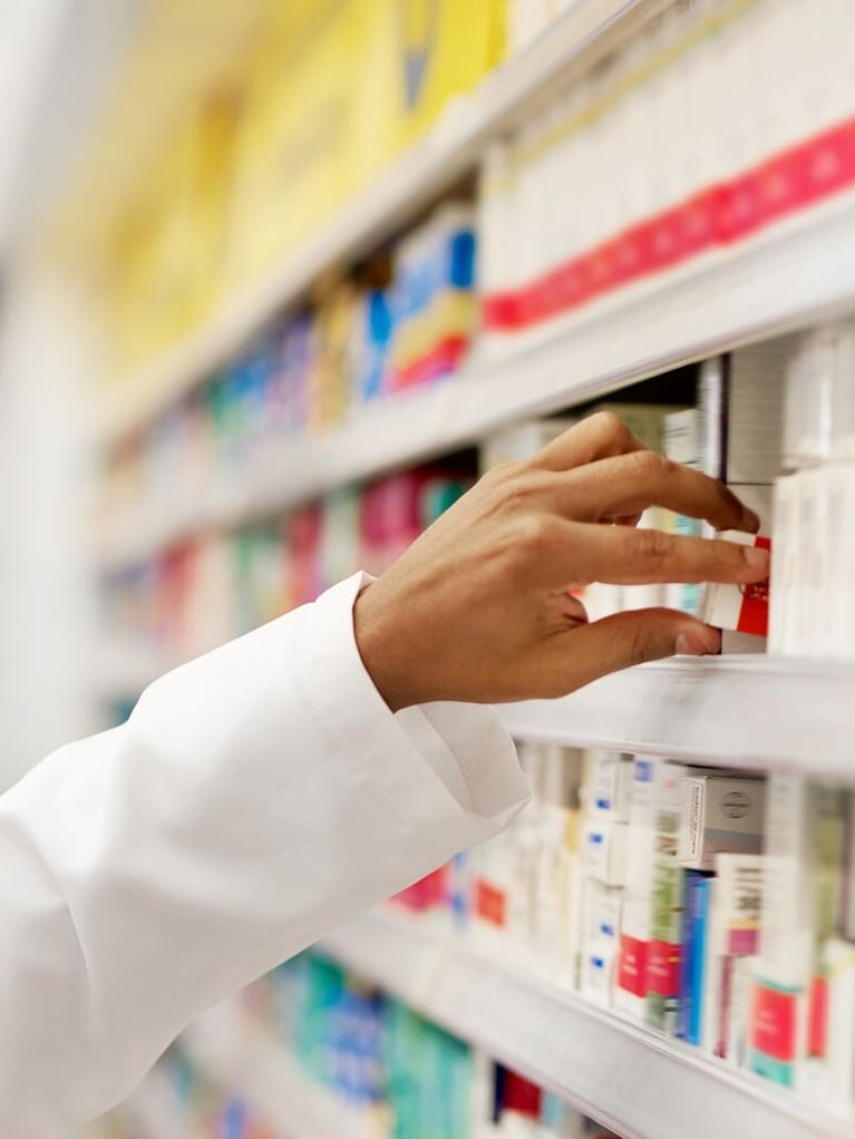 Rack in a pharmacy