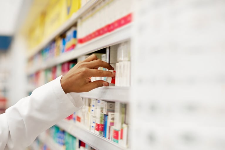 Rack in a pharmacy