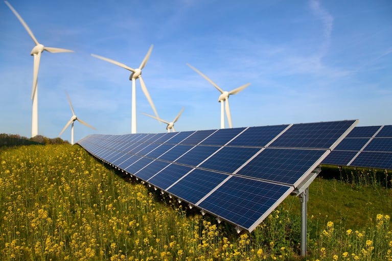 solar panels and wind turbines