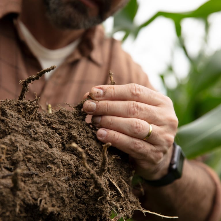 farmer inspecting corn roots 1