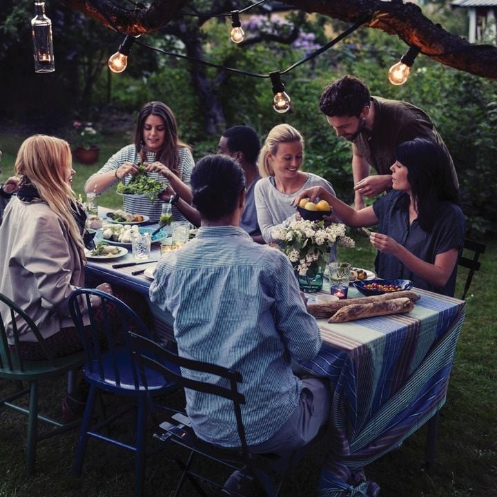 Friends having food in garden 