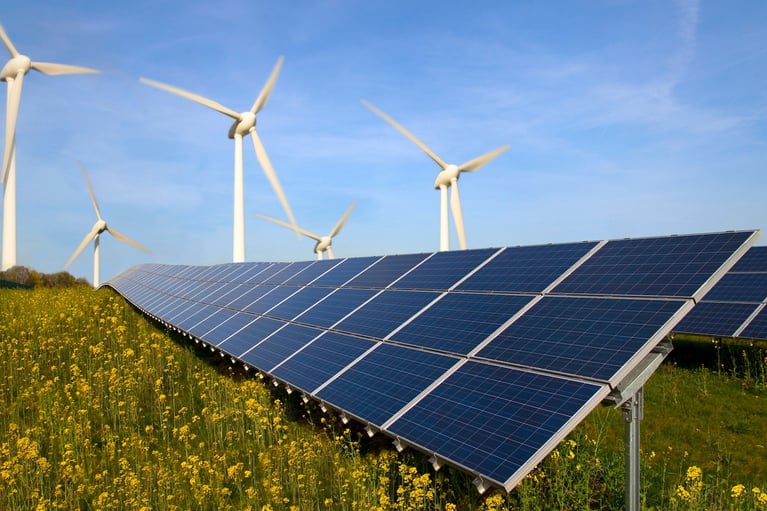 solar panels and wind turbines