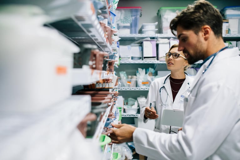 two pharmacists in drugstore