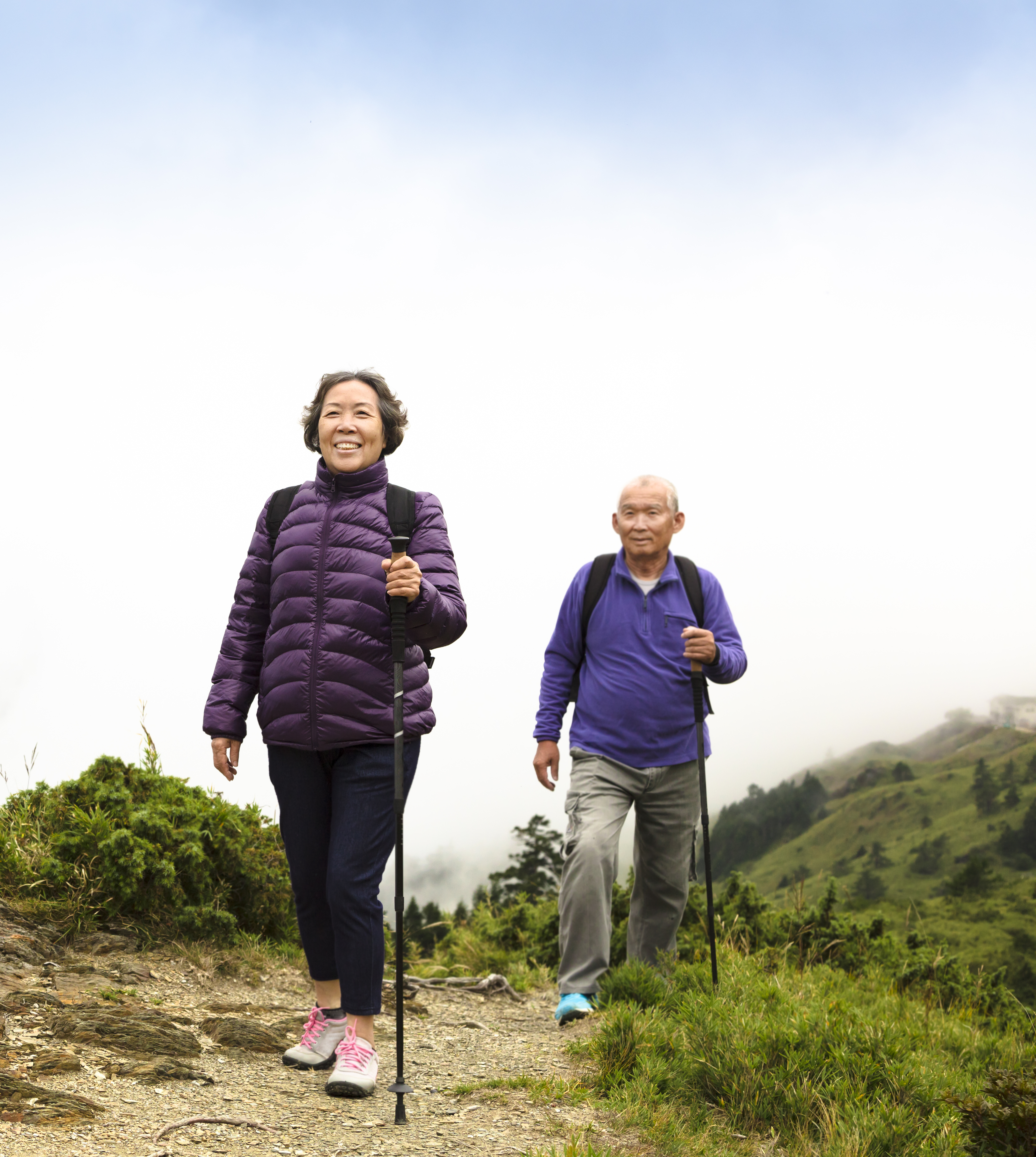 Couple aîné asiatique en randonnée