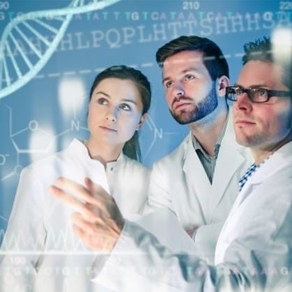 geneticists with dna structure