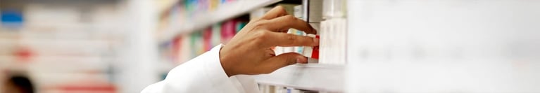 hero products rack in a pharmacy