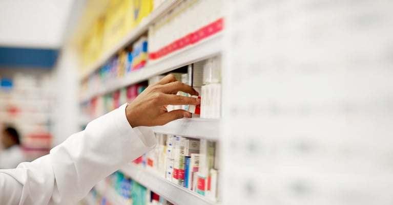 Rack in a pharmacy
